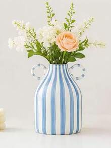 Striped Ceramic Vase With Dual Handles, Minimalist Nordic Style Home Decor Vase, Suitable For Living Room, Bedroom, Tabletop Centerpiece Decoration - Vase - View 5