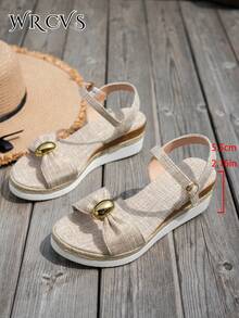 WRCVS Sandal Platform Wedges Tali Anyaman Warna Beige, Sandal Liburan Musim Panas dengan Sol Tali, Sepatu Penambah Tinggi Badan Gaya Bohemian dengan Motif Acak - Krem - View 7