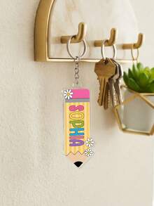 1pc Custom Name Daisy Pencil Shaped Keychain,Personalized Floral Acrylic Backpack Bag Charm,Back To School,Teacher Appreciation Gift,Teacher's Day Gift,First Day Of School - Multicolor - View 4