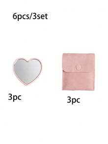 Heart-Shaped Makeup Mirror And Makeup Bag Set, Pink Glass Makeup Mirror With Elegant Matching Makeup Bag, Portable Makeup Mirror Set, Suitable For Women, Party Gift, Women's Birthday, Holiday Gift, Bridal Gift, Etc. - Multicolor - View 13