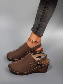 Women's All-Season Thick Sole Comfortable Wedge Heel Shoes, Suitable For Daily Home And Outdoor Wear - Coffee Brown - View 1