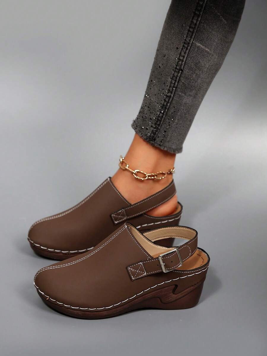 Women's All-Season Thick Sole Comfortable Wedge Heel Shoes, Suitable For Daily Home And Outdoor Wear - Coffee Brown - View 1