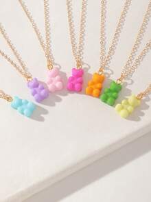 7pcs/Set Girls Colorful Resin Bear Pendant Necklace Set Combination Suitable For Daily Decoration - Multicolor - View 4