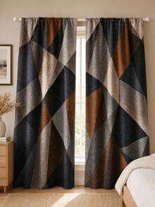 2pcs Vintage Abstract Textured Geometric Print Decorative Curtains, Rod Pocket Design, Easy Installation And Removable, Polyester Material, Suitable For Living Room, Bedroom And Modern Home Decor. - Multicolor - View 7
