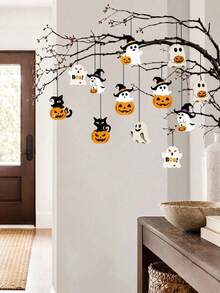 12pcs-Cute Paper Halloween Ghost Decorations, Party Decor, Horror Theme Decor, Tree Hanging Ornaments, Haunted House Party Decor, Holiday Hanging Decor, Ghost Decor, Classic Halloween Theme - Multiple Styles - View 5