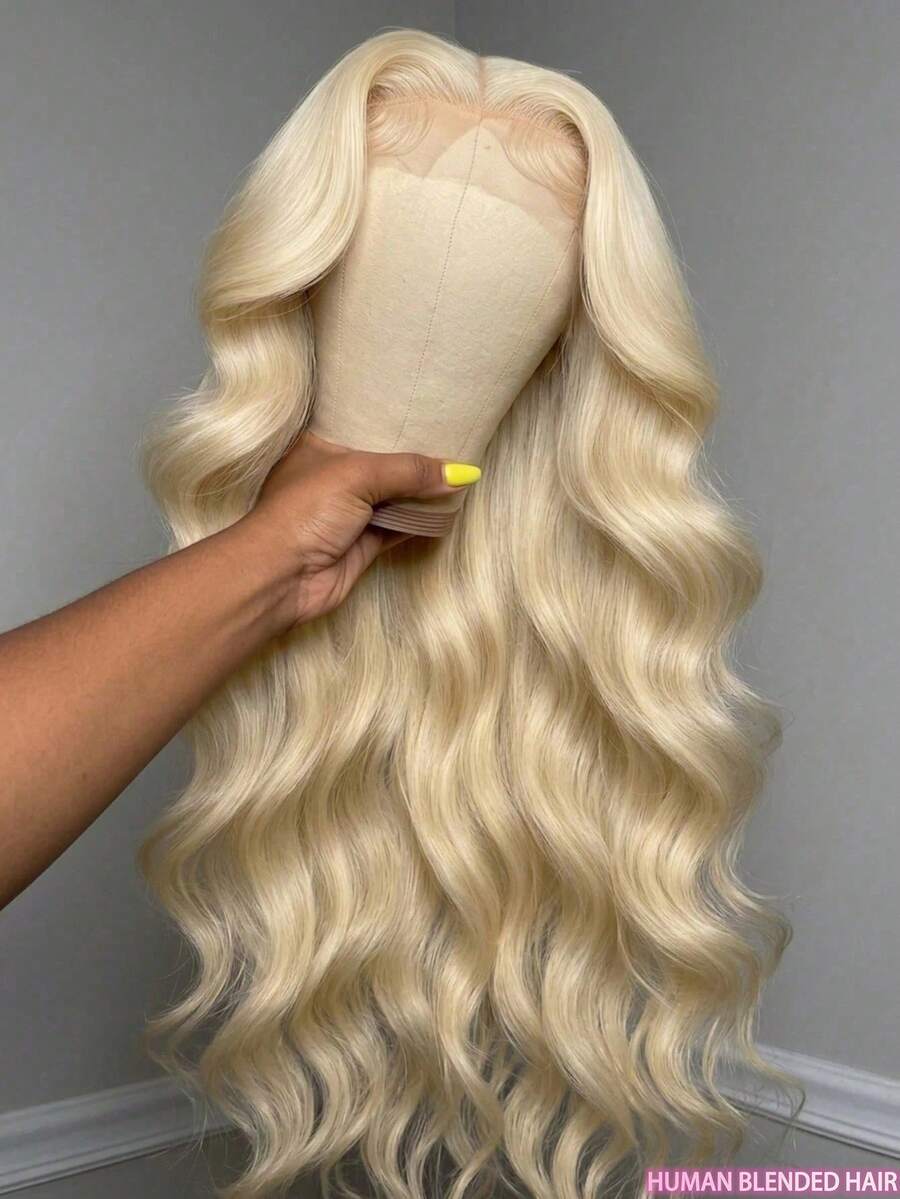 200% Density 613 Blonde Color Body Wave Human Frontal Hair 13X4 Lace Frontal Wigs For Women Pre Plucked Large Area Lace Front Wig Daily Party Wigs Blended Hair Natural Hairline Wig