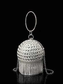 Mini Rhinestone Tassel Handheld Evening Bag - Silver - View 4