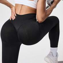 1pc Seamless High Waist Tummy Control Butt Lifting Workout Leggings, 4-Way Stretch Breathable Yoga Pants For Casual, Running, Fitness Sports - Black - View 4