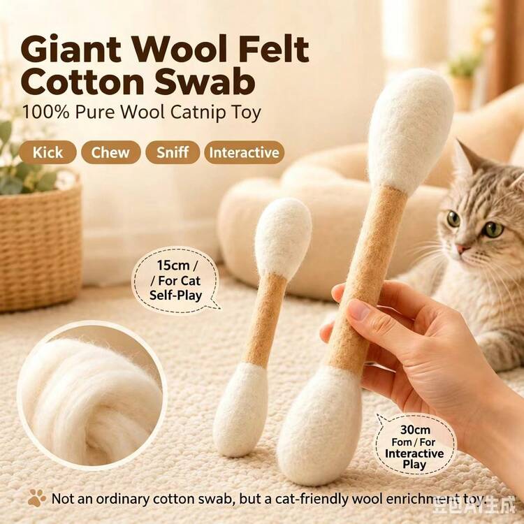 Giant Oversized Cat Teaser Cotton Swab Pet Toy Pure Wool Cat Toy Boredom Relief For Kittens - View 12