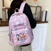 Miniso Purple Letter Three Cute Cartoon Figures Magic Sword Print Gradient Purple Pink Cherry Blossom Chevron Quilt Large Capacity Student Backpack Multi Com - Purple - View 2