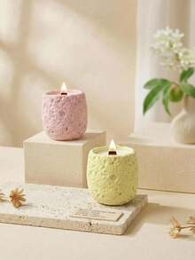 1pc Concrete Scented Candle | Natural Soy Wax Candle With Volcanic Rock Texture Aromatherapy Cup - Multi Scents - View 2
