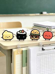 1/4pcs Cute Cartoon Food Memo Clips, Multi-Functional Sealing Clips, Kawaii Cheese Sushi Burger Apple Shaped Paper Clips, Document Organizer Snack Bag Sealer, Office School Stationery Decorative Gift - Multicolor - View 2