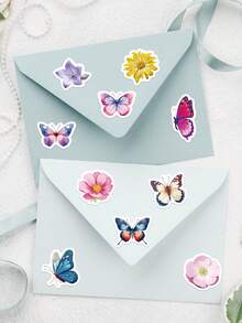 500pcs Butterfly & Flower Roll Stickers, Colorful Floral Butterfly Stickers For Notebook, Luggage, Skateboard, Guitar DIY, Aesthetic Creative Gift Stickers - Lilac Purple - View 7
