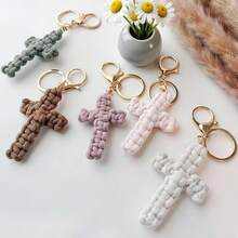 1/3/5pcs Handmade Woven Cross Keychain, Jesus Christian Car Key Chain Bag Charm, Bohemian Unisex Holiday Gift - Multicolor - View 3