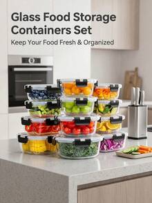 24 Piece Glass Food Storage Container Set, Includes 12 Containers And 12 Lids, High Borosilicate Glass Airtight Containers With Locking Lids, Multi Size Storage Set For Refrigerator Organization, Kitchen Storage And Food Organization - Transparent - View 5