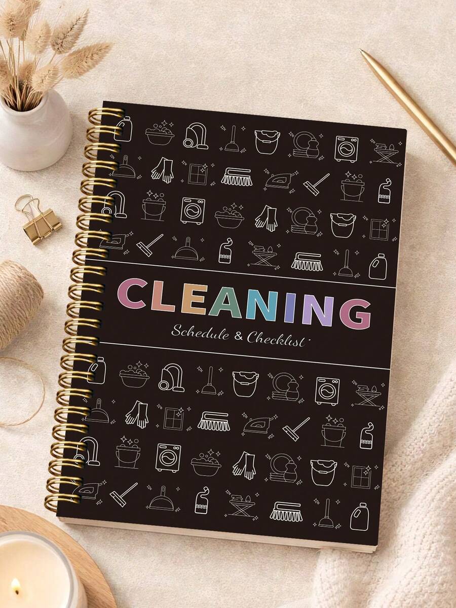 2026 Planner Daily Cleaning Schedule, Household Chores Arrangement, Daily Weekly And Monthly Cleaning Checklist, Office Supplies, Mom's Home Memo, Adult Calendar, Black And White Design Efficient Cleaning Plan Cleaning Record Notebook School Office Supplies Back To School Supplies Teacher Gift Back To School Notebook - Multicolor - View 1