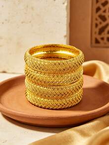 1/2/4pcs Dubai Style Gold Bangle Bracelets, /African Charm Wedding Jewelry, Handmade Arabic Party Gift - Yellow Gold - View 2