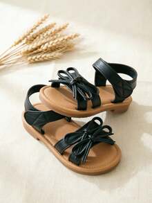 1 Pair Elegant Classic Black Double Bow Decor Party Wedding Flat Sandals - Black - View 2