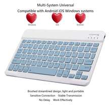 Teclado Bluetooth Ultra Delgado, Teclado Inalámbrico Mini Portátil, Recargable, Compatible con Teléfono Apple, Tableta, Teléfono, Smartphone, IOS, Android, Windows - niebla azul - Ver 4