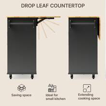 Mobile Kitchen Cart With Foldable Expandable Tabletop, Rolling Kitchen Island, Multi-Functional Storage Sideboard Trolley For Home - Black - View 7