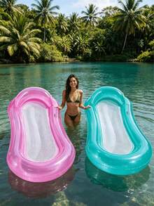 1 pieza Colchoneta flotante inflable, estilo minimalista transparente, con diseño de almohada, degradado de color gelatina, apta para uso en piscina de agua y playa, asiento flotante inflable para descansar, flotador de piscina inflable, bomba de aire se vende por separado - Varios estilos - Ver 20