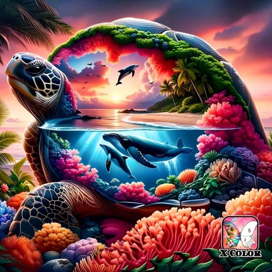 1PC DIY 5D Diamond Painting Kit Turtle Pattern - Round Full Diamond Art Mosaic Craft, Home Wall Decor, Frameless - No Frame - View 1