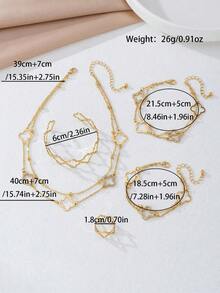 Set Perhiasan 5 Buah Elegan dengan Hiasan Berlian dan Motif Daun Semanggi, Cocok untuk Wanita, Cocok untuk Pemakaian Sehari-hari & Liburan. - Yellow Gold - View 7