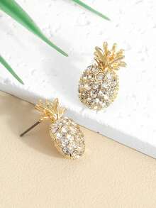 1pc Niche Design Gold Pineapple Women's Personalized Minimalist Earrings - Gold - View 2
