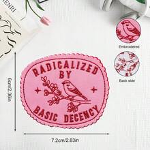 1pc Pink Embroidered Floral Bird Hot Melt Glue Patch Basic Etiquette Cloth Sticker - A - View 2