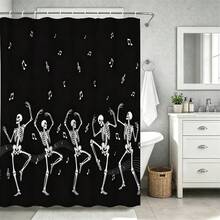 1pc Multi-Size Dancing Skeleton Musical Note Halloween Shower Curtain Bathroom Curtain Decorative Shower Curtain, Bathroom Accessories Home Decor Gift - Includes 12 Hooks - Multicolor - View 6