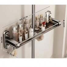 1pc Upgraded Vacuum Suction Cup Shower Caddy Holder, Stainless Steel Waterproof Rust-Proof With Towel Rack, No-Drill Large Capacity Storage Organizer For Shower Gel And Shampoo, Home Bathroom - Multicolor - View 16