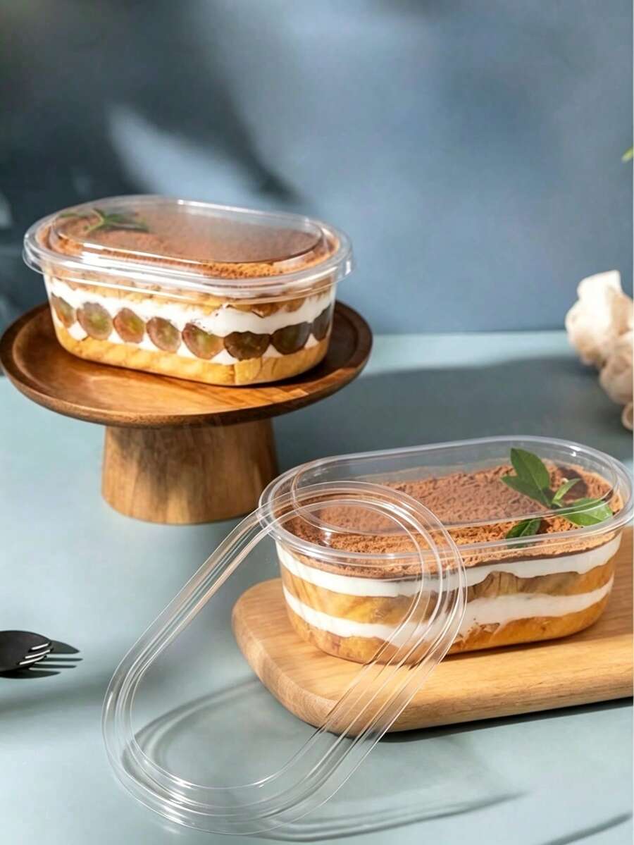 8入透明蛋糕盒附蓋，塑膠烘焙盒適用於蛋糕/餅乾/布丁/糖果，適合烘焙店/居家/返校/露營，甜點容器包裝盒，食品容器，家用用品，烘焙配件，一次性甜點盒