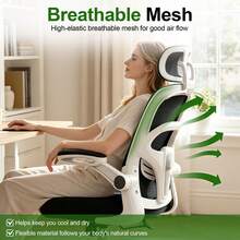Ergonomic Office Chair & Height Adjustable Desk Chair Set, Swivel Mesh Desk Chair With Foldable Armrest, Adjustable Headrest & Lumbar Support For Home Office - Multicolor - View 6
