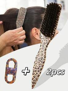 2pcs Professional Hair Styling Tool Set, Magnetic Hair Clip + Leopard Print Comb, Suitable For Curly Hair, Volumizing Styling Comb, Wet/Dry Use, Curly Hair Comb, Detachable And Styling Curly Hair, Curly Hair Comb - Leopard Print Hair Comb + Leopard Print Hair Clip - View 5