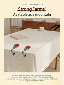 Zazumi 4pcs Stainless Steel Tablecloth Clips, Romantic Rose Pattern, Colorful Decorative Tablecloth Fixing Clips, Windproof Anti-Slip Tablecloth Fixing Clips, Waterproof Wear-Resistant Rounded Edge Table Clips (5 Colors) - View 6