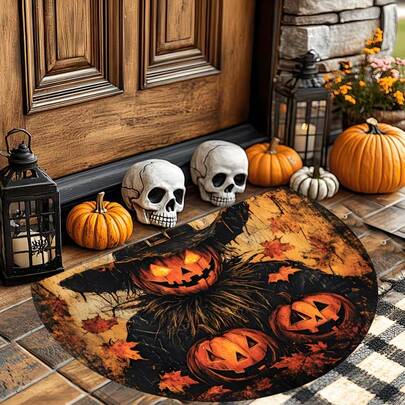 1 tấm thảm chùi chân Halloween hình nửa trăng và bí ngô, thảm nghệ thuật, thảm nhỏ, thảm trải sàn, trang trí nhà cửa, thảm khu vực, chăn thư giãn, thảm cạnh giường, thảm giặt được