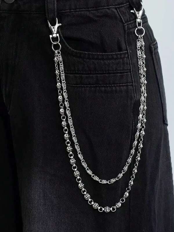 1pc Fashion Punk Pants Chain Star Geometric Chain Waist Chain, Men's Personalized Hip-Hop Multi-Layer Body Chain, Suitable For Pants Decoration, Daily Music Festival Party Outfit, Unisex
