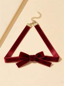 1pc Women's Vintage Gothic Velvet Bow Choker Necklace, Fashionable Personalized Collarbone Chain Necklace - Multicolor - View 6