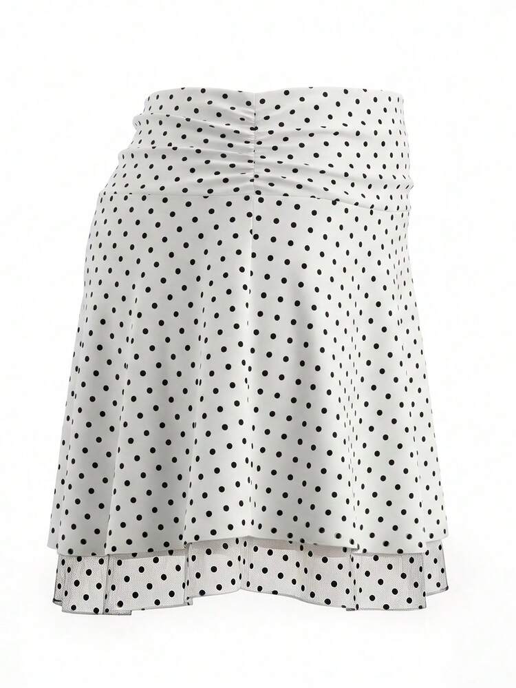Plus Size Summer Casual Polka Dot Print Skirt - White - View 7
