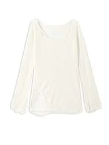 Sweater Wanita Kasual Musim Semi/Gugur Warna Polos dengan Detail Sobek dan Potongan Longgar, Kerah Bulat - Aprikot - View 3