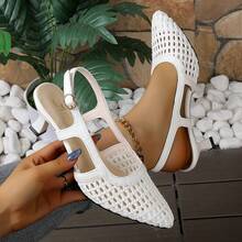 Women's White Woven Pointed Toe Stiletto High Heel Backless Sandals, Suitable For Spring And Summer, Fashionable And Versatile, Perfect For Work, Commuting And Dating - White - View 8