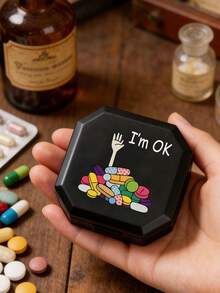 Portable Octagonal Divided Pill Box, Unisex Pill Box With Funny Capsule, Pill, Letter, And Medicine Bottle Patterns, Waterproof Mini Travel Pill Box, Portable First Aid Kit, 6-Compartment Capsule/Pill Storage Box, Travel Pill Box, Moisture-Proof Pill And Vitamin Container Dispenser, Essential For Travel And Home, Lightweight Pocket-Sized, Dust-Proof Design, Suitable For Daily Commute, Hiking, Business Travel, Or Camping, Creative And Practical Gift - Multicolor - View 2