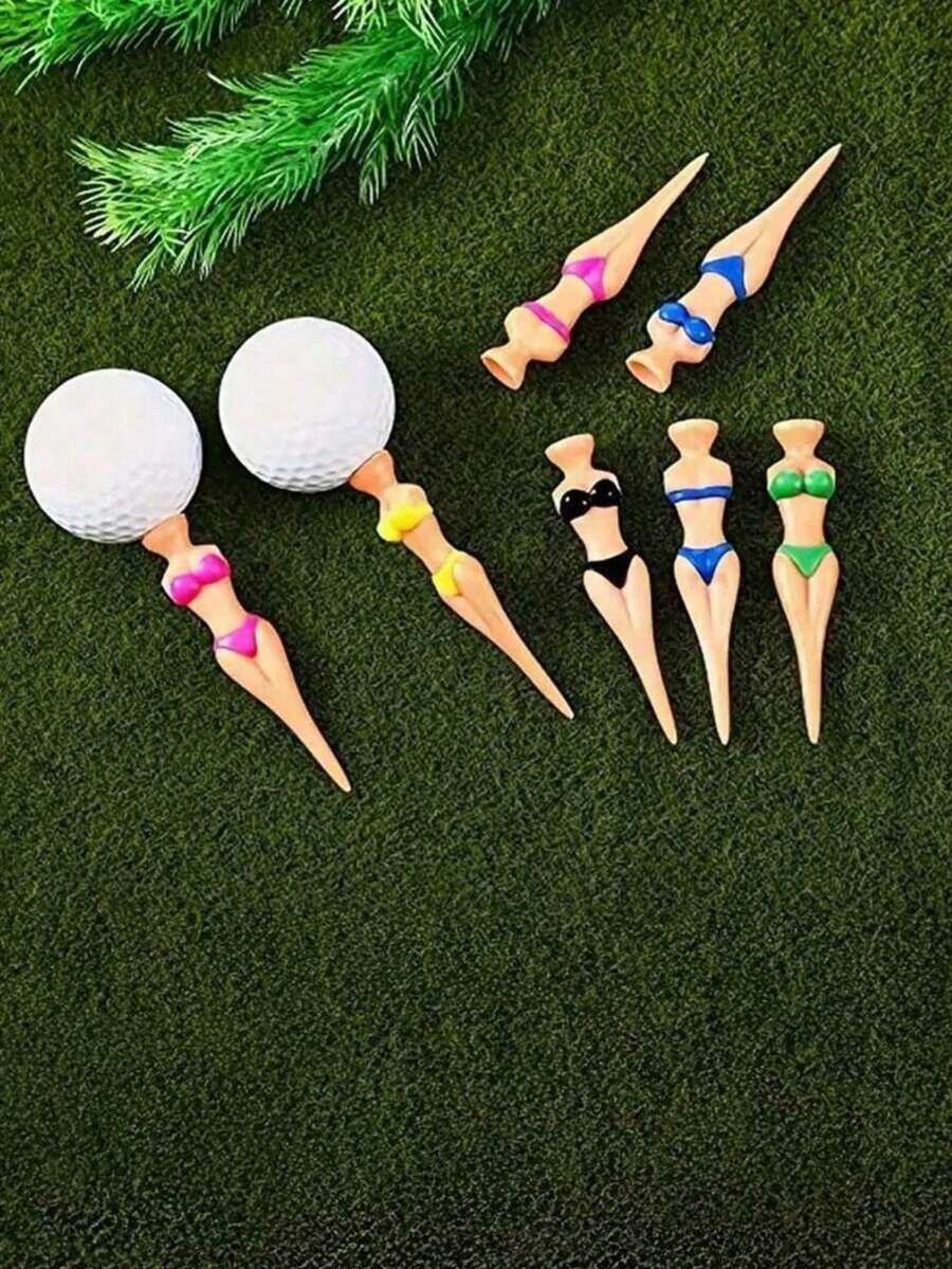 5pcs/Set Golf T-Shirts, Bikini Girl Silhouette Design - Fun & Fashion - Multicolor - View 1