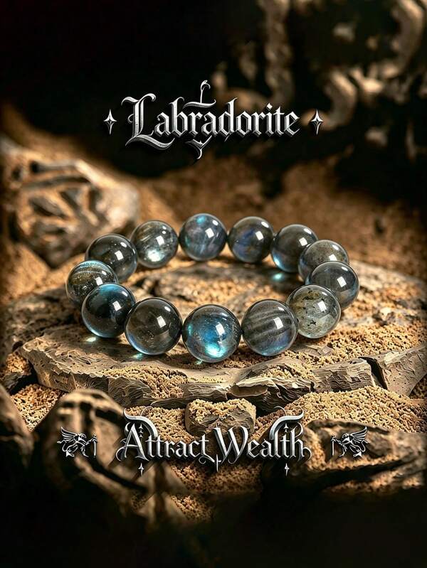 Vintage Style Labradorite Beaded Bracelet, Handmade Natural Stone Wealth-Attracting Jewelry, Hypoallergenic Jewelry With Iridescent Spectrum, Best Gift For Crystal Lovers, Suitable For Daily Wear