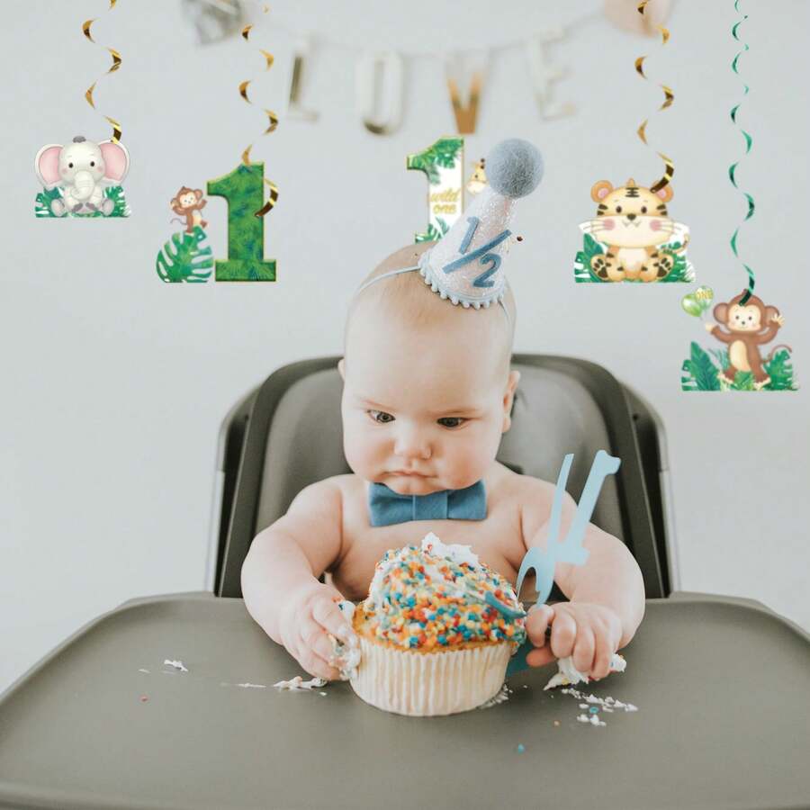 8pcs Paper Jungle Adventure Animal Party Decorations - Hanging Spiral Decor & Room Decoration Set, Suitable For Jungle Theme Party Birthday Supplies (White) Ribbon - Multicolor - View 1