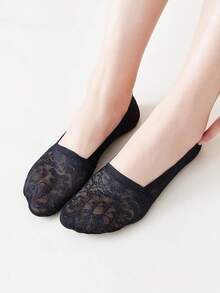 chuanwa(2) 1/5/10 Pairs Of Women's Openwork Floral Lace Invisible Summer Thin Breathable Silicone Anti-Slip Flats High Heels Invisible Boat Socks - Multicolor - View 6