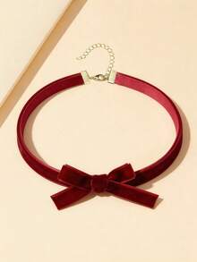 1pc Women's Vintage Gothic Velvet Bow Choker Necklace, Fashionable Personalized Collarbone Chain Necklace - Multicolor - View 3