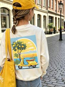 Tween Girl 1pc Printed Long Sleeve T-Shirt, Suitable For Girls' Autumn/Winter Top, Young Student Children's Wear, Suitable For Outerwear And Layering - Apricot - View 1
