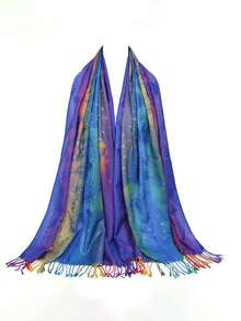 1pc Colorful Gradual Change Cashew Nut Long Tassel Shawl And Wraps Soft Lightweight Accessories Women Evening Dresses Party Travel Office Wedding Gift - Pink - View 21