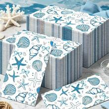 20pcs / 40pcs / 60pcs 13.5*16 Inch Blue Ocean Theme Rectangular Disposable Napkins, Absorbent Double-Layer Foldable Guest Hand Towels, Blue & White Shell, Starfish, Ship Wheel Print Coastal Nautical Style, Summer Beach Party Table Decor - View 8